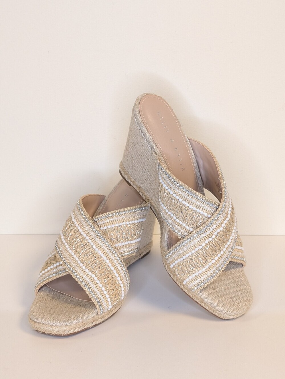 Kelly & Katie Issa Beaded Espadrille Wedge Slide Sandals Size 8.5 Boho Resort